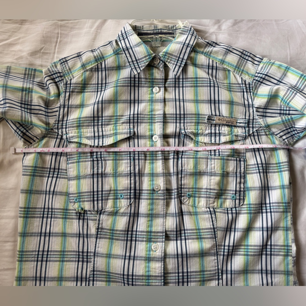 Columbia women’s Plaid Button-Down Shirt - White, Blue & Green